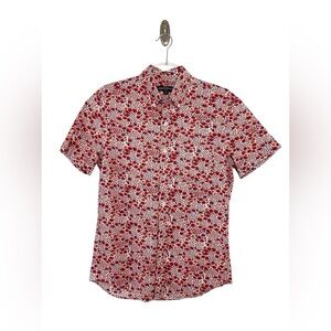 J. Crew Mercantile Flex Red Micro Floral Printed Button Up Short Sleeve Shirt